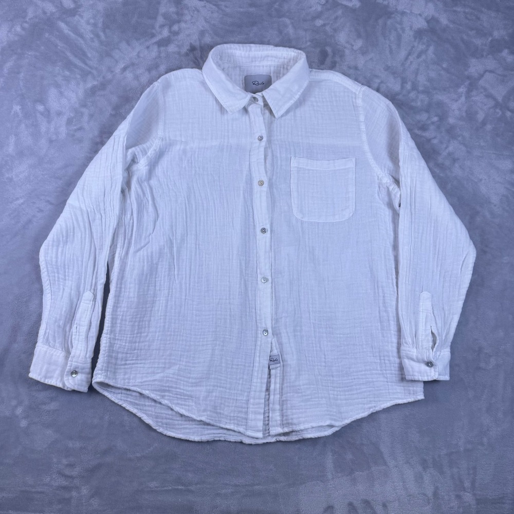 Rails Ellis White Organic Cotton Double Gauze Button Down Shirt Large*